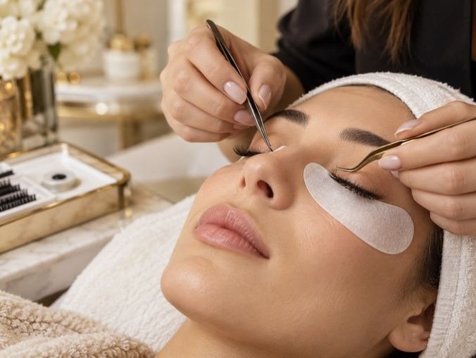 Detailed eyelash extension treatment