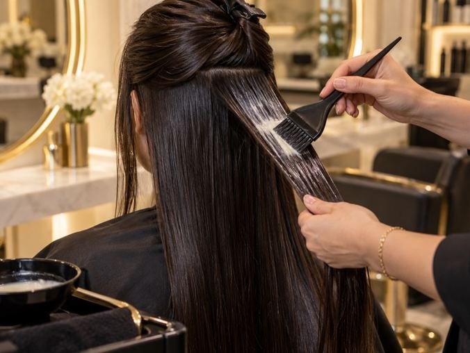 Glossy hair after a smoothing treatment