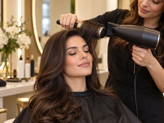 Salon wash haircut and blow dry service