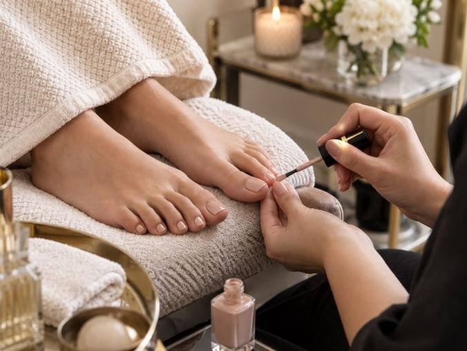 Salon manicure and pedicure service