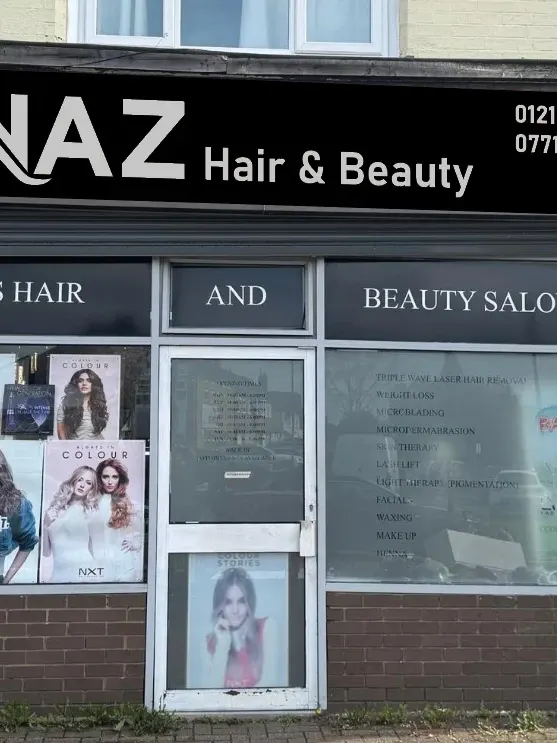 Naz Hair and Beauty salon exterior on Stratford Road in Hall Green